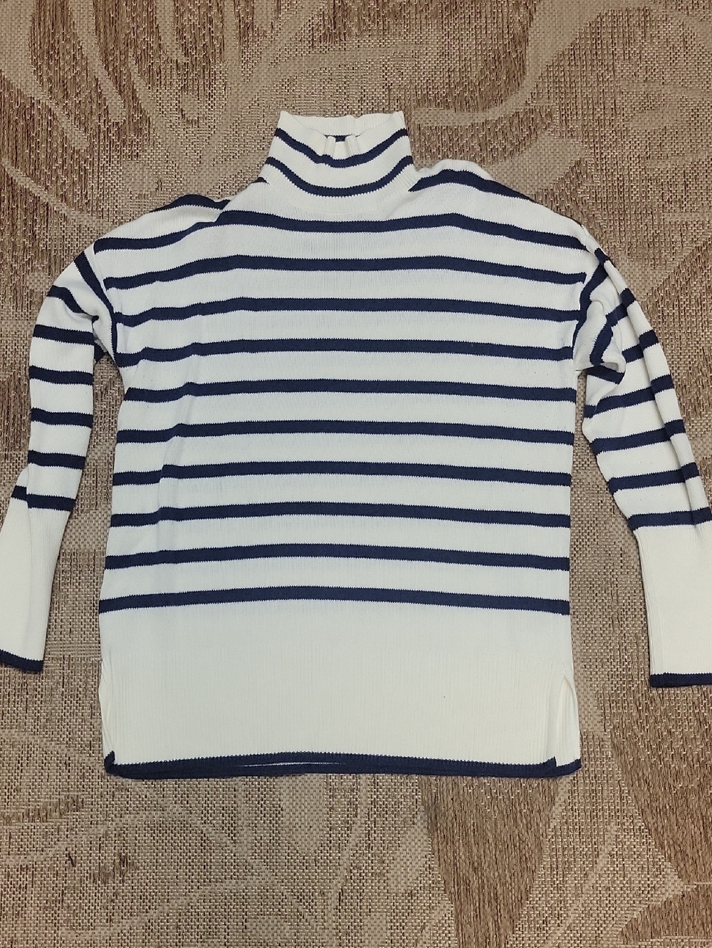 Striped Turtleneck Sweater - Navy and White